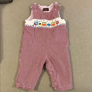 Lil Cactus Red Gingham Kids train Smocked Longall